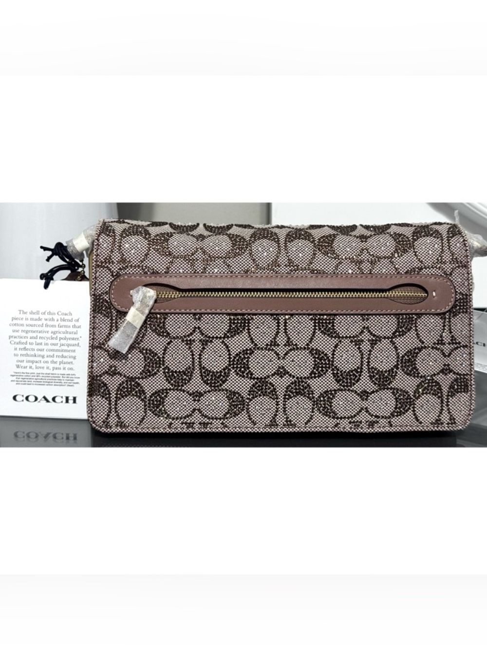 COACH Tabby Shoulder Bag 26 In CRYSTAL Signature Jacquard, Bronze/ Mushroom - Picture 4 of 15